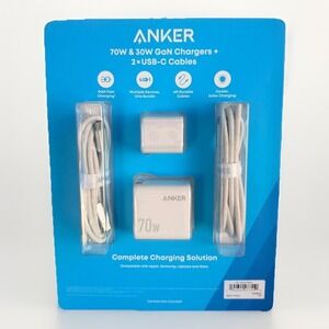 4 in 1 Anker 70W & 30W GaN Chargers Bundle Foldable Plugs + 2 x 6ft USB-C Cables